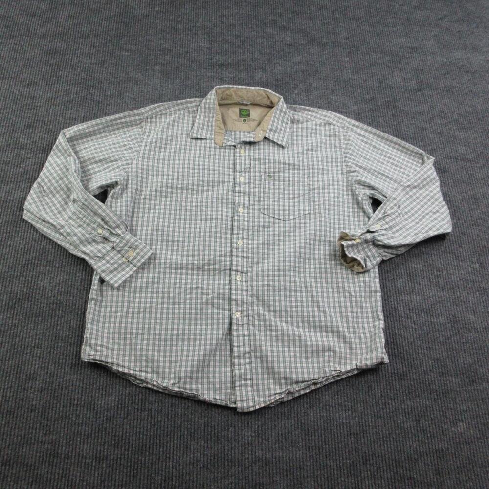 Timberland Shirt Mens XL Green Plaid Long Sleeve Button Up Cotton Casual